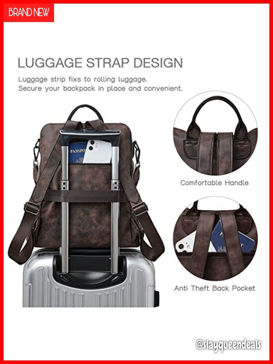 Vegan Leather Backpack Purse Women Convertible Travel Handbag Laptop